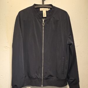 H&M Men's Navy Blue Lightweight Bomber Jacket (Large)